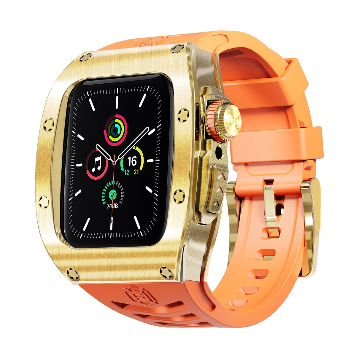 Armor King Mod Kit Stainless Steel Rugged Heavy Duty Metal Bumper Case with Band 44 45mm Apple Watch Rose Gold Rose Gold Orange