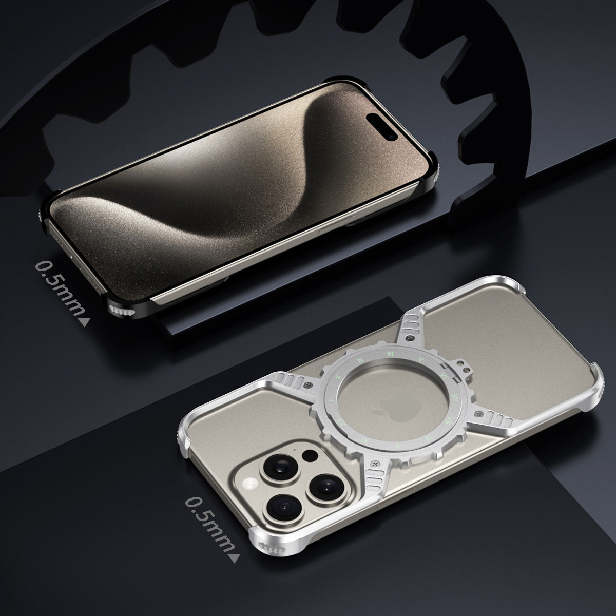 Armor King X Mechanical Gear MagSafe Pivot Ring Stand Air Cushion Bezel-less Metal Case Cover