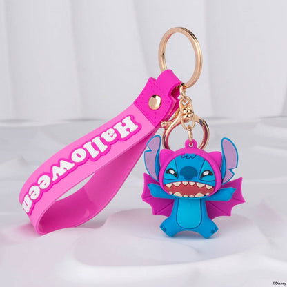 Disney Halloween Stitch Figure Key Ring Doll Pendant Keychain Anti-lost Lanyard