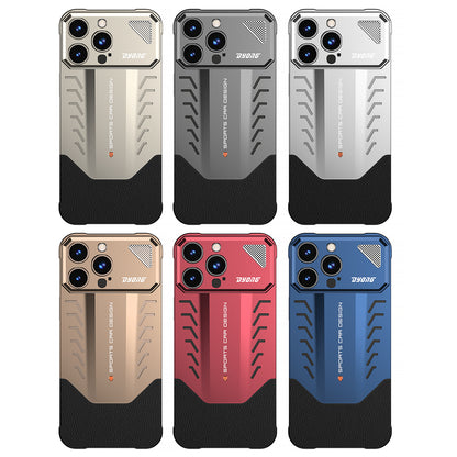 Armor King Sports Car Design Elastic Buckle Contrast Color Frameless Metal + Leather Case Cover