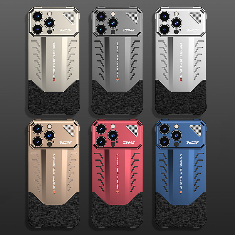 Armor King Sports Car Design Elastic Buckle Contrast Color Frameless Metal + Leather Case Cover