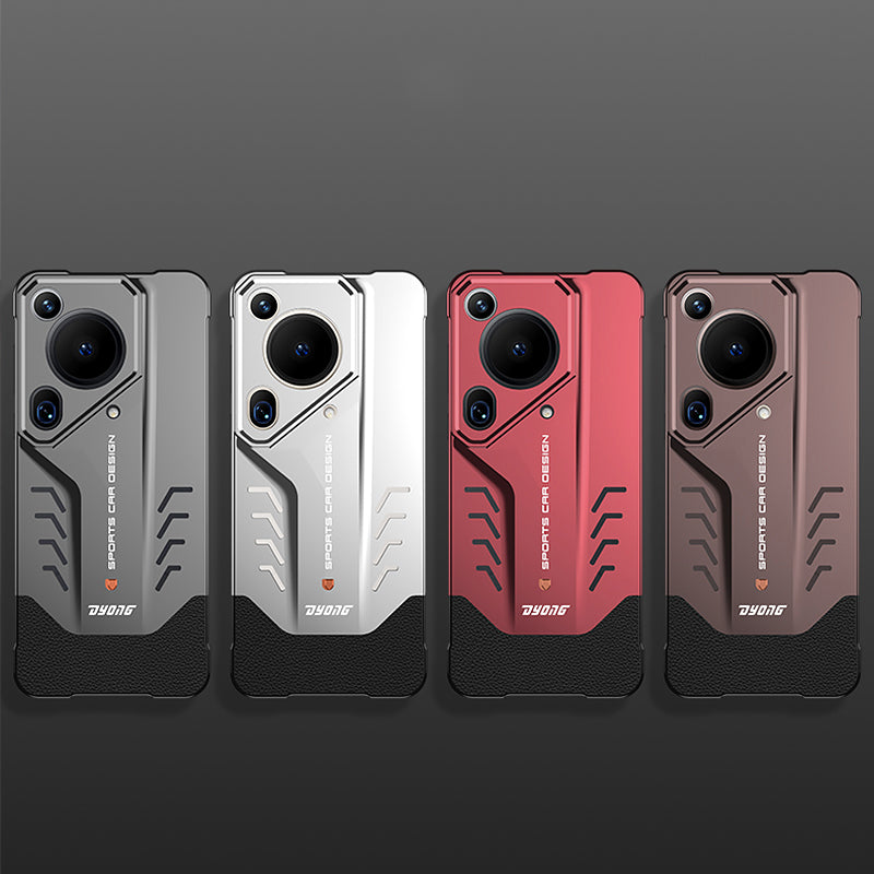 Armor King Sports Car Design Elastic Buckle Contrast Color Frameless Metal + Leather Case Cover