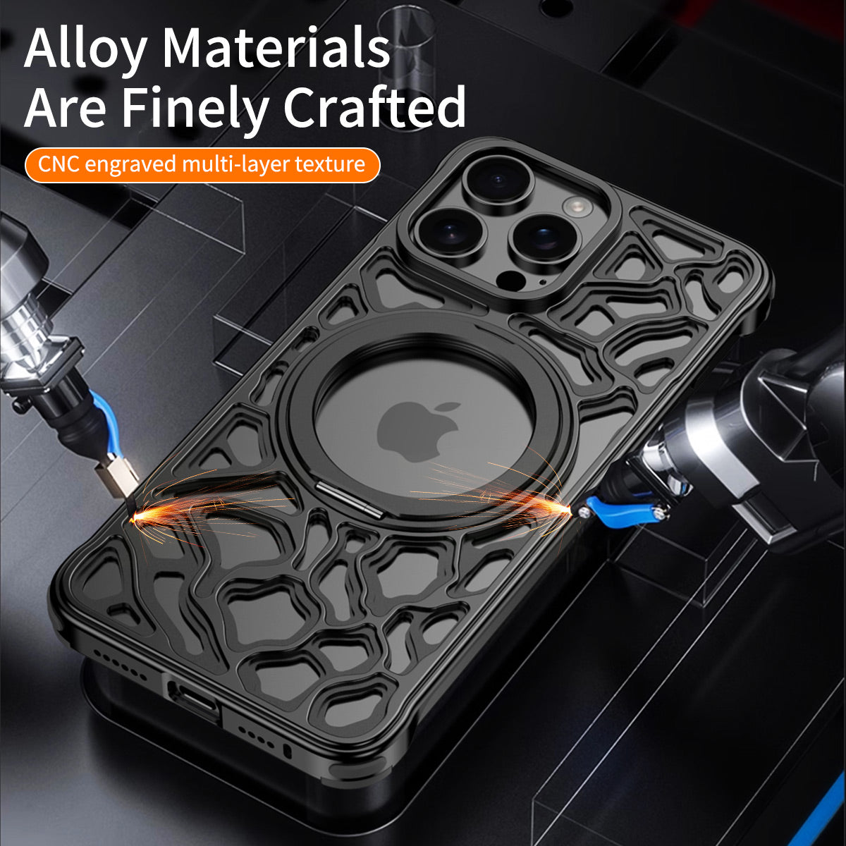 Armor King Rocky Clouds MagSafe Pivot Ring Stand Air Cushion Metal Case Cover