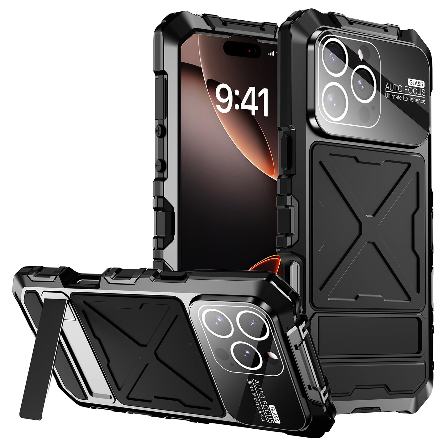 R-Just Kickstand Military-Grade Shockproof Heavy Duty Metal Snap Case Cover