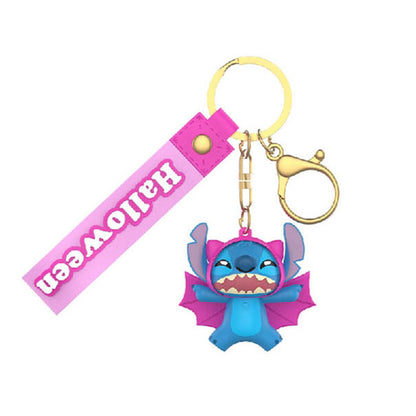 Disney Halloween Stitch Figure Key Ring Doll Pendant Keychain Anti-lost Lanyard