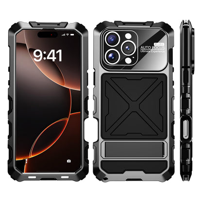 R-Just Kickstand Military-Grade Shockproof Heavy Duty Metal Snap Case Cover