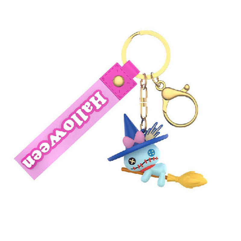 Disney Halloween Stitch Figure Key Ring Doll Pendant Keychain Anti-lost Lanyard