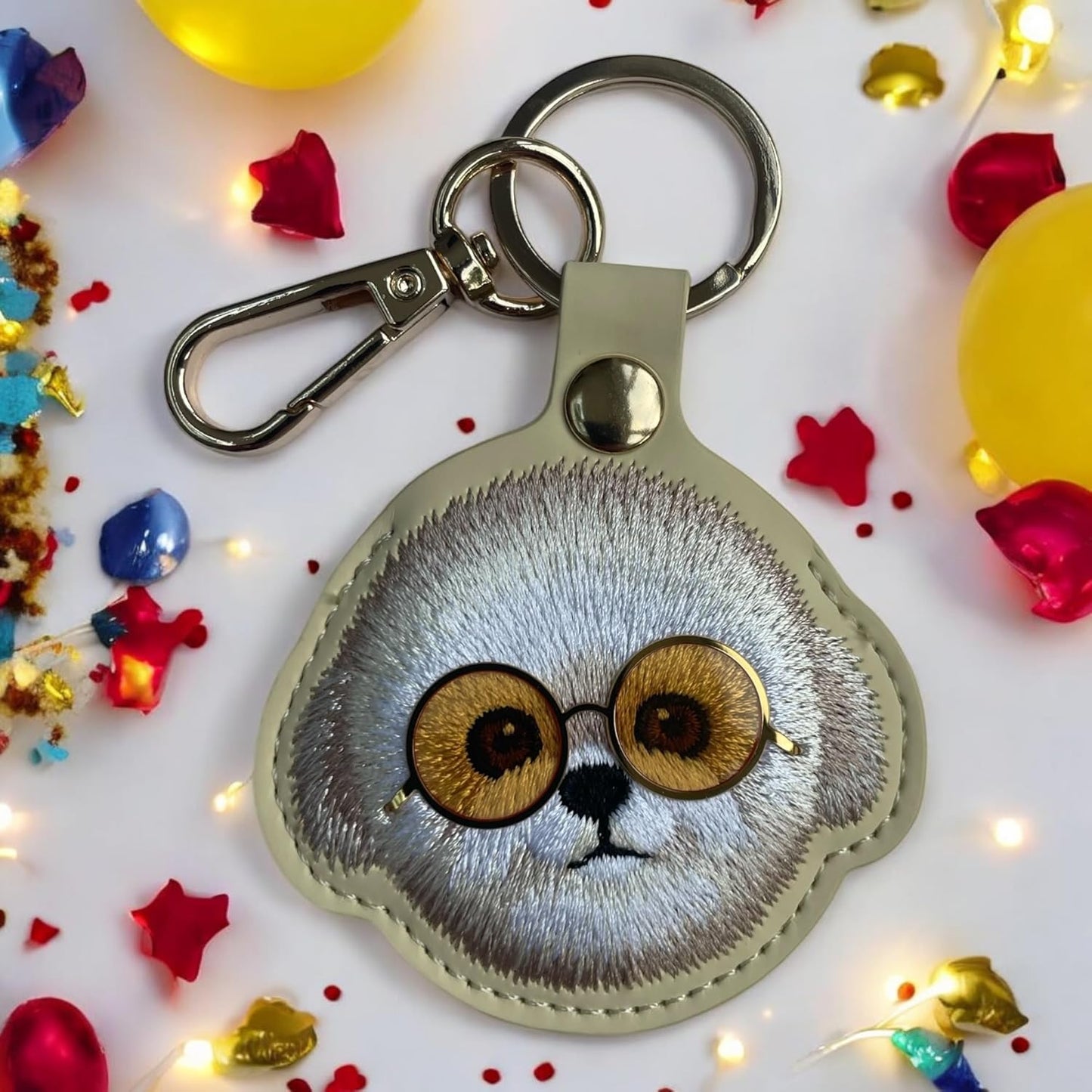 Nimmy Friends Glasses Cute Pets Embroidery Apple AirTag Case Holder Keychain Locator