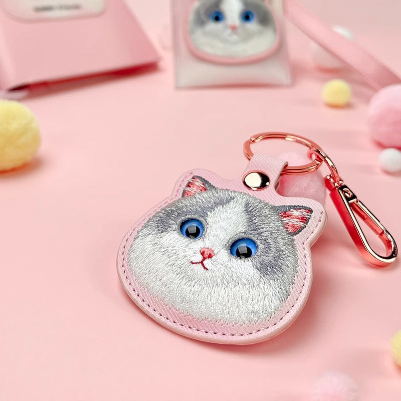 Nimmy Friends Big Eyes Cute Pets Embroidery Apple AirTag Case Holder Keychain Locator