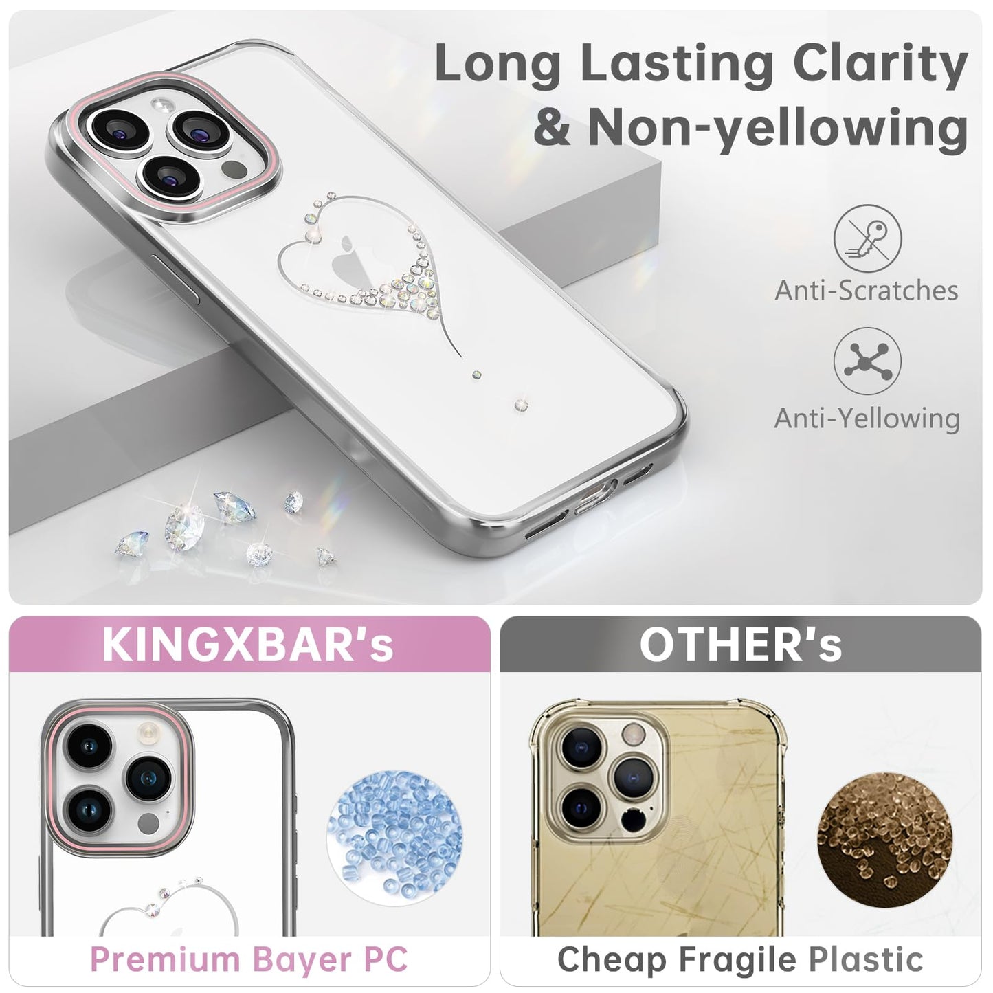 KINGXBAR Wish Swarovski Sparkle Crystals Clear Hard PC Case Cover