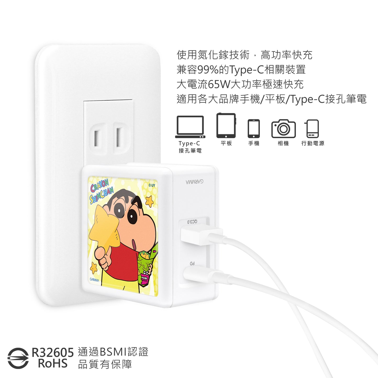 GARMMA Crayon Shin-chan Dual Ports GaN 65W PD Fast Charger