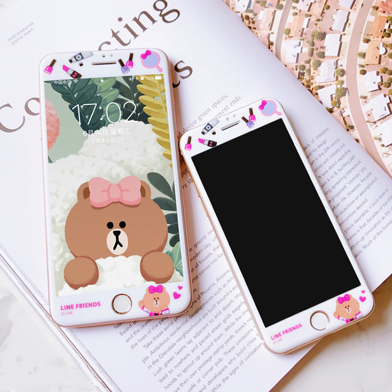 GARMMA Line Friends Full Size Glitter 9H Tempered Glass Screen Protector for Apple iPhone