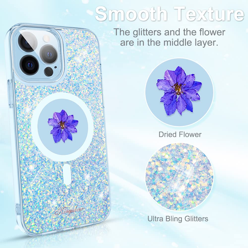 Kingxbar Real Dried Flower Shockproof Glitter Magnetic MagSafe Case Cover