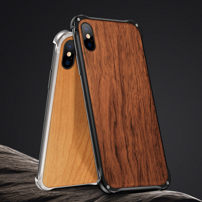 Wood iPhone Bumper Case Hybrid Metal Frame for iPhone 15 Pro Max