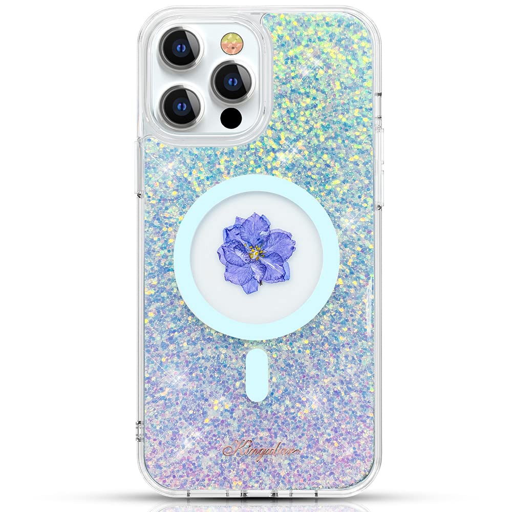 Kingxbar Real Dried Flower Shockproof Glitter Magnetic MagSafe Case Cover