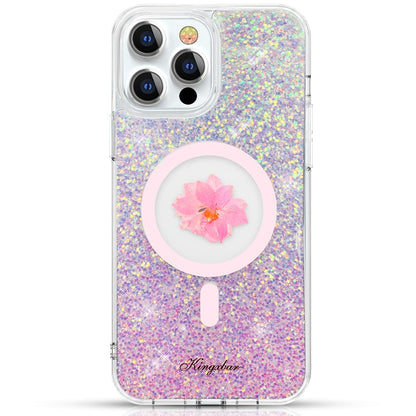 Kingxbar Real Dried Flower Shockproof Glitter Magnetic MagSafe Case Cover